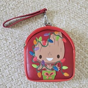 Disney Parks Loungefly 2021 Christmas Marvel Baby Groot Red Wristlet Bag